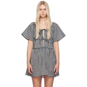 Ganni Black and White Checkered Mini Dress
